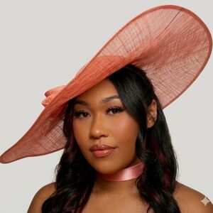 Beloved Millinery Couture Elegant Peach Wide-Brim Fascinator Hat Kentucky Derby